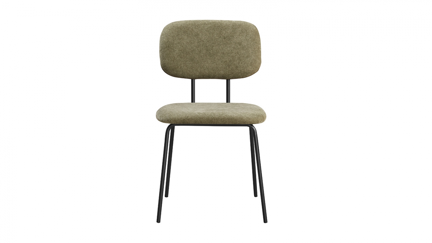 Lot de 4 chaises en tissu chenille vert et piètement noir - Lucie Lot de 4 chaises en tissu chenille vert et piètement noir - Lucie