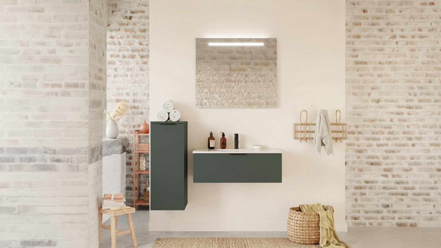Meuble de salle de bain suspendu vasque intégrée 90cm 1 tiroir Vert Amazonie - Venice Meuble de salle de bain suspendu vasque intégrée 90cm 1 tiroir Vert Amazonie - Venice