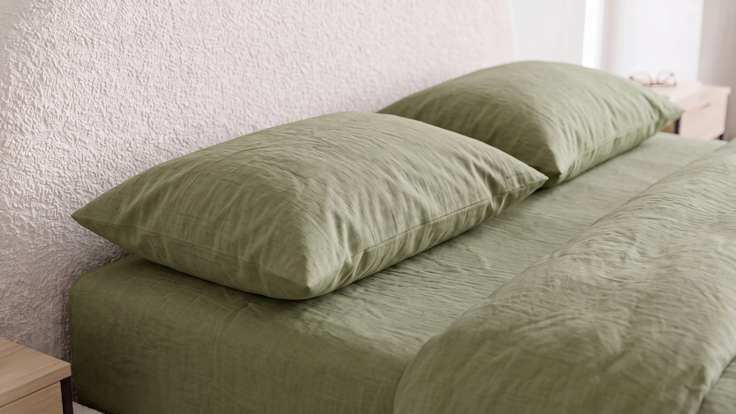 Pack 2 taies d'oreiller & Housse de couette en gaze de coton lavé kaki 260 x 240 cm - Mykonos Pack 2 taies d'oreiller & Housse de couette en gaze de coton lavé kaki 260 x 240 cm - Mykonos