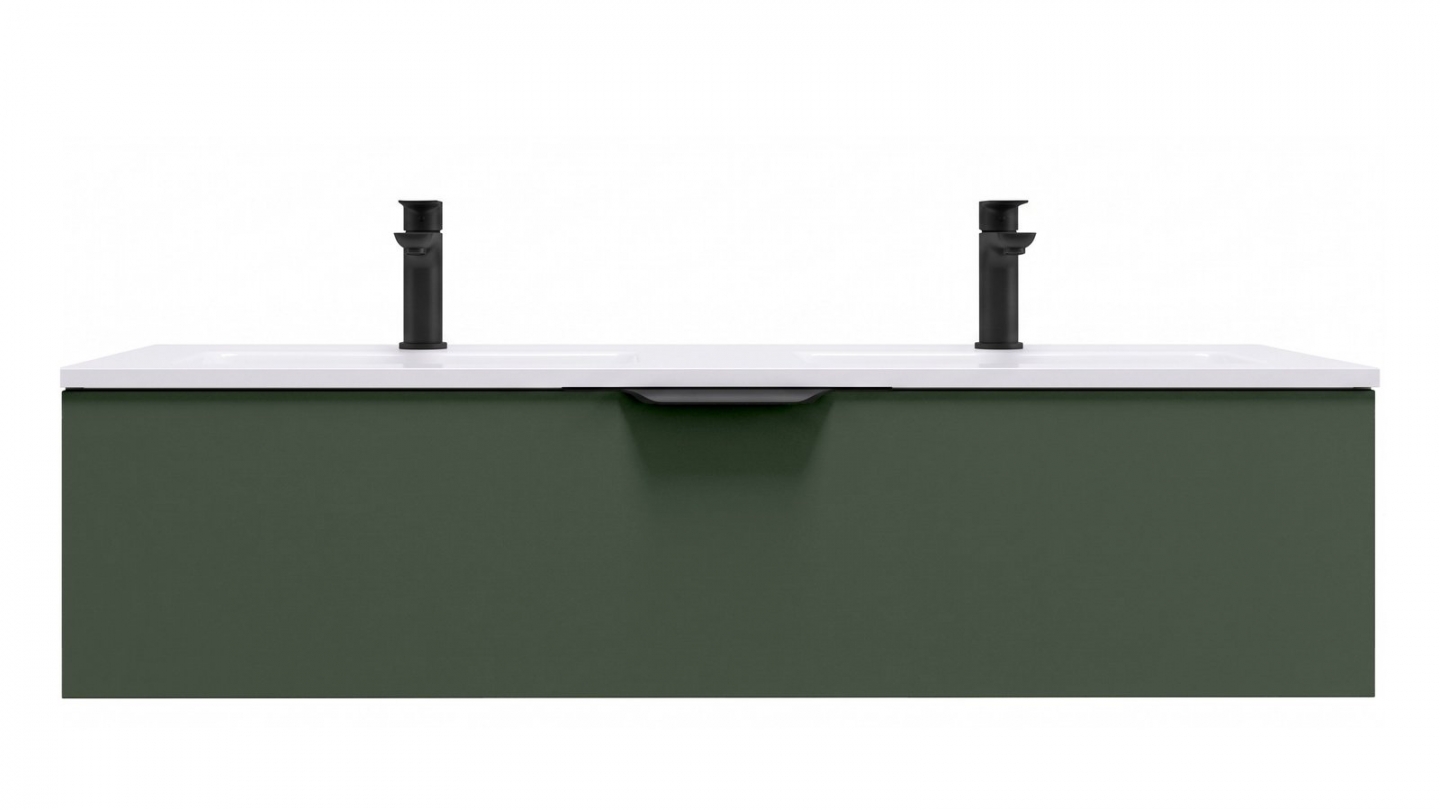 Meuble de salle de bain suspendu double vasque intégrée 120cm 1 tiroir Vert Amazonie - Venice Meuble de salle de bain suspendu double vasque intégrée 120cm 1 tiroir Vert Amazonie - Venice