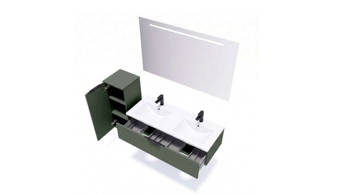 Meuble de salle de bain suspendu double vasque intégrée 120cm 1 tiroir Vert Amazonie - Venice Meuble de salle de bain suspendu double vasque intégrée 120cm 1 tiroir Vert Amazonie - Venice