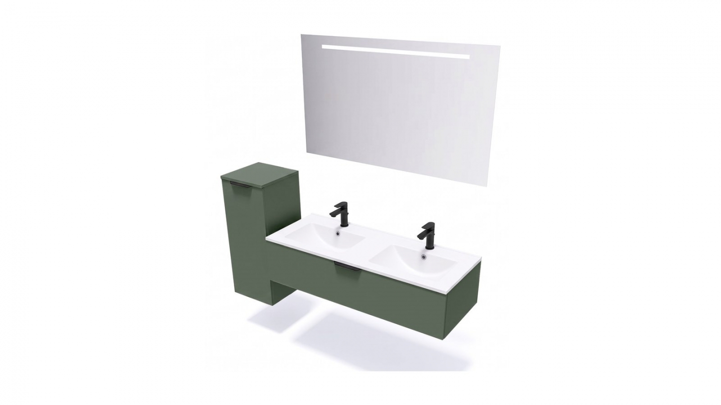 Meuble de salle de bain suspendu double vasque intégrée 120cm 1 tiroir Vert Amazonie - Venice Meuble de salle de bain suspendu double vasque intégrée 120cm 1 tiroir Vert Amazonie - Venice