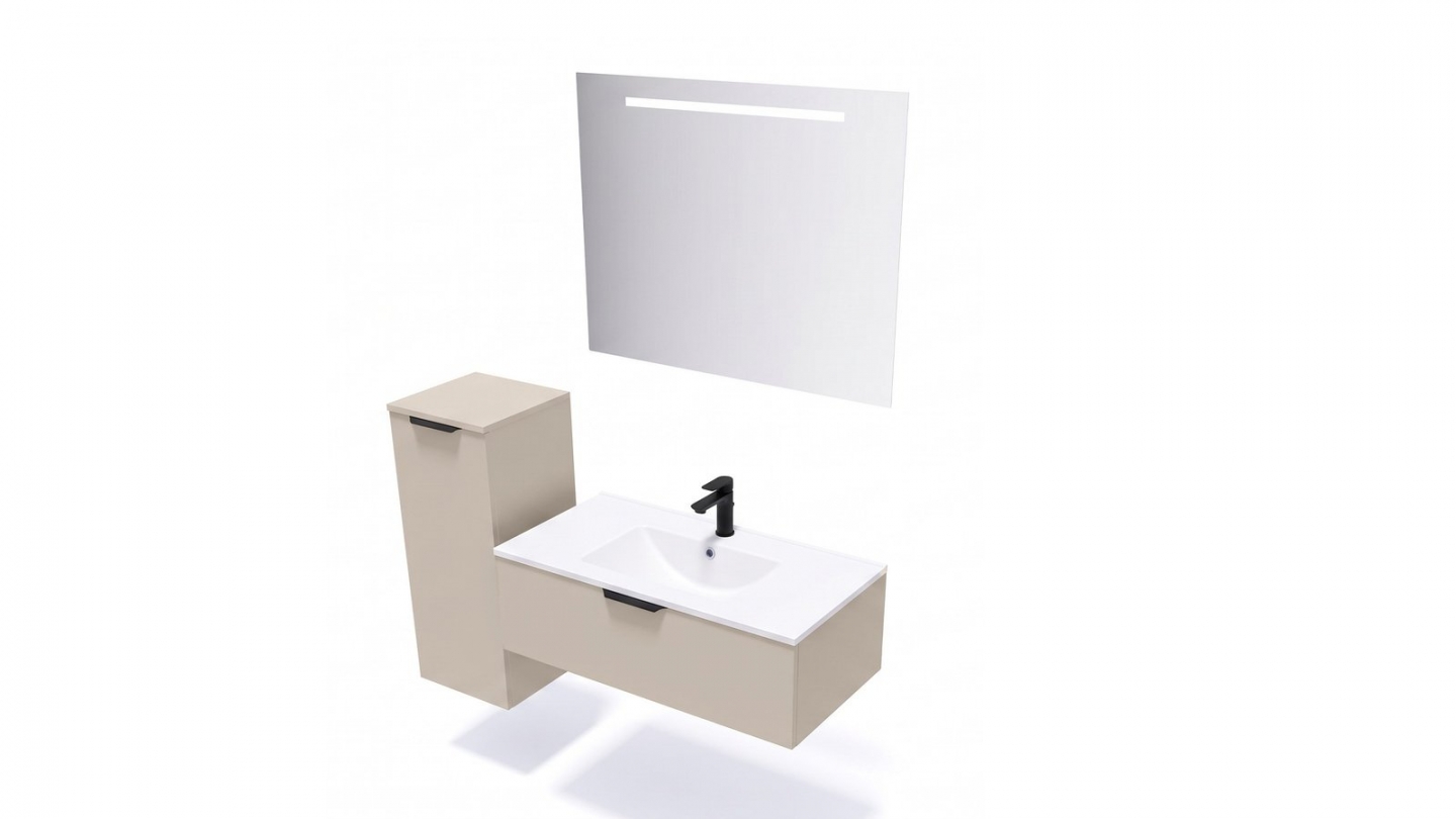 Meuble de salle de bain suspendu vasque intégrée 90cm 1 tiroir Beige - Venice Meuble de salle de bain suspendu vasque intégrée 90cm 1 tiroir Beige - Venice