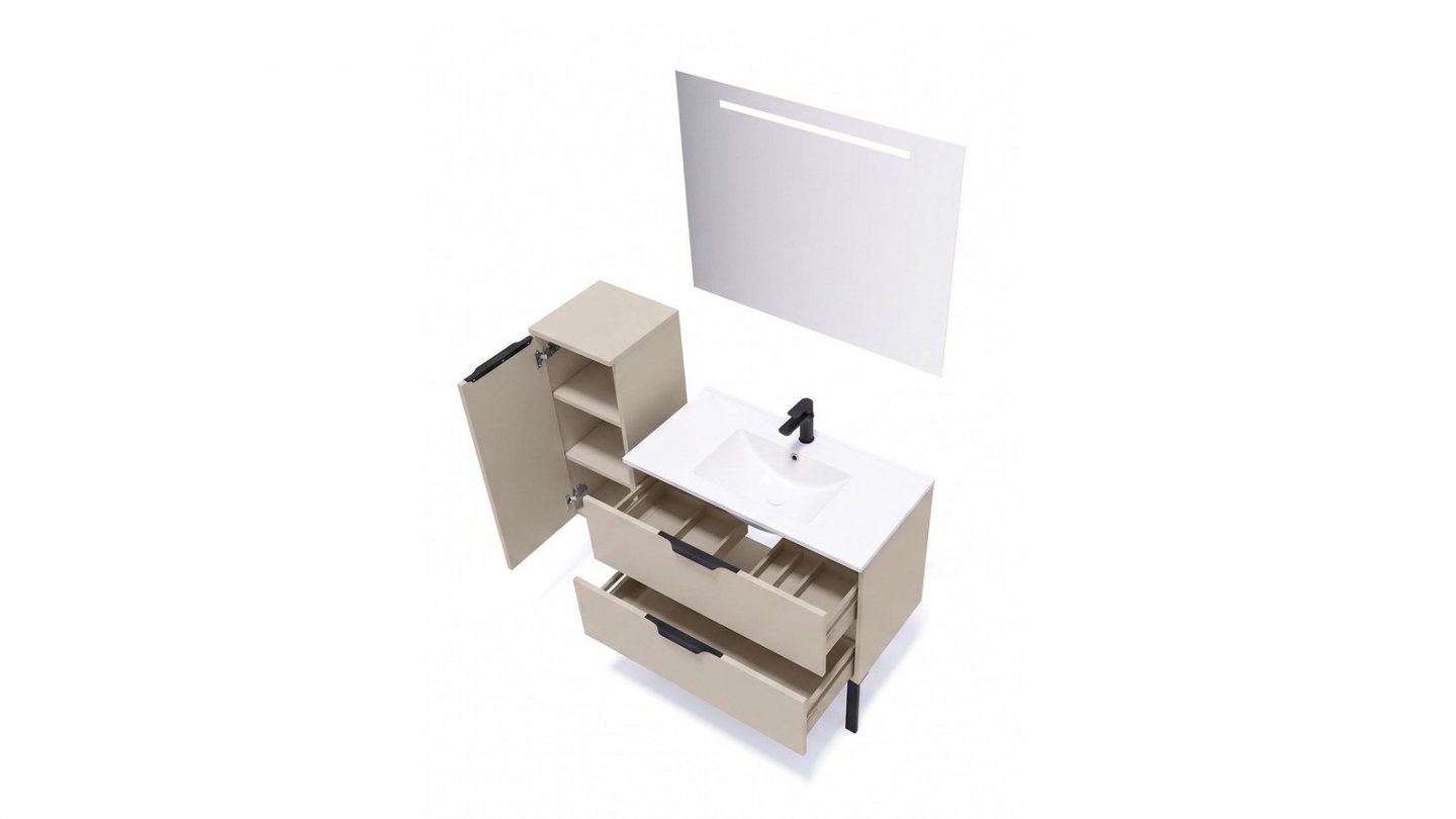 Meuble de salle de bain suspendu vasque intégrée 90cm 2 tiroirs Beige - Venice Meuble de salle de bain suspendu vasque intégrée 90cm 2 tiroirs Beige - Venice