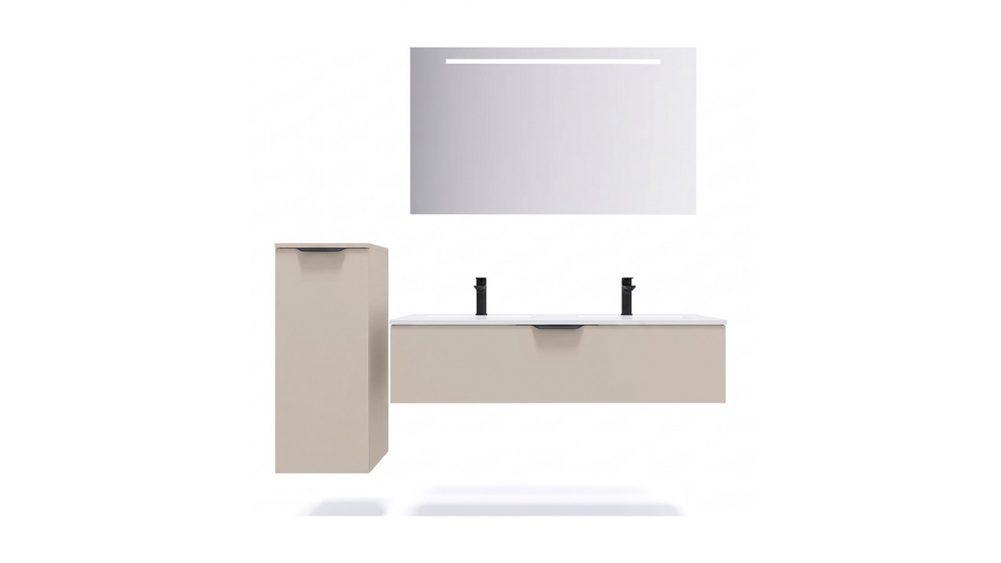 Meuble de salle de bain suspendu double vasque intégrée 120cm 1 tiroir Beige - Venice Meuble de salle de bain suspendu double vasque intégrée 120cm 1 tiroir Beige - Venice