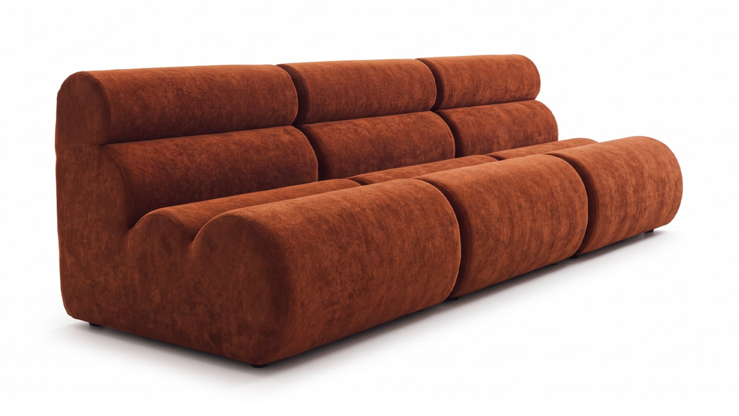 Lot de 3 chauffeuses modulables en tissu chenille rouille - Billie Lot de 3 chauffeuses modulables en tissu chenille rouille - Billie