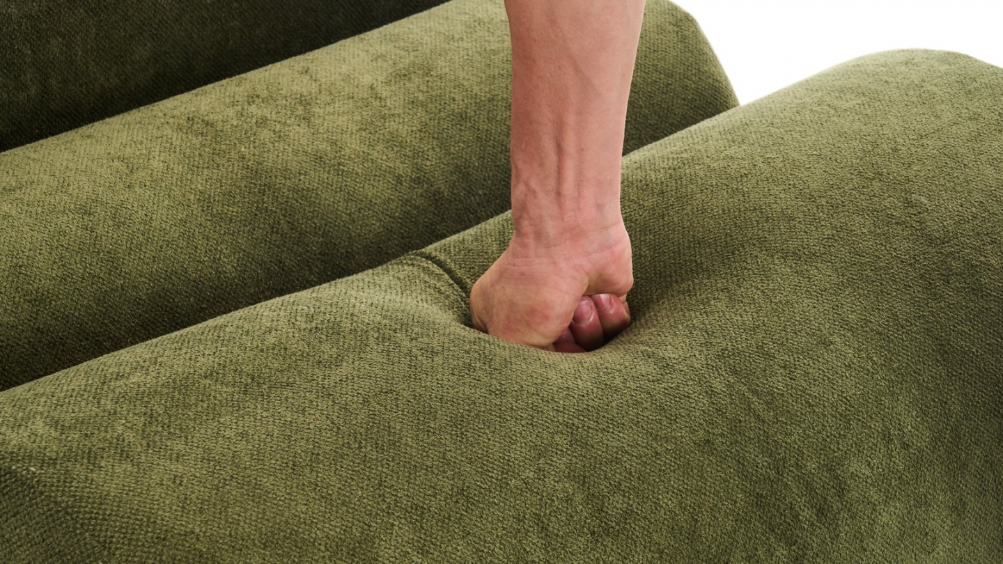 Ensemble chauffeuses + banquette modulables 4 places en tissu chenille vert kaki - Billie Ensemble chauffeuses + banquette modulables 4 places en tissu chenille vert kaki - Billie