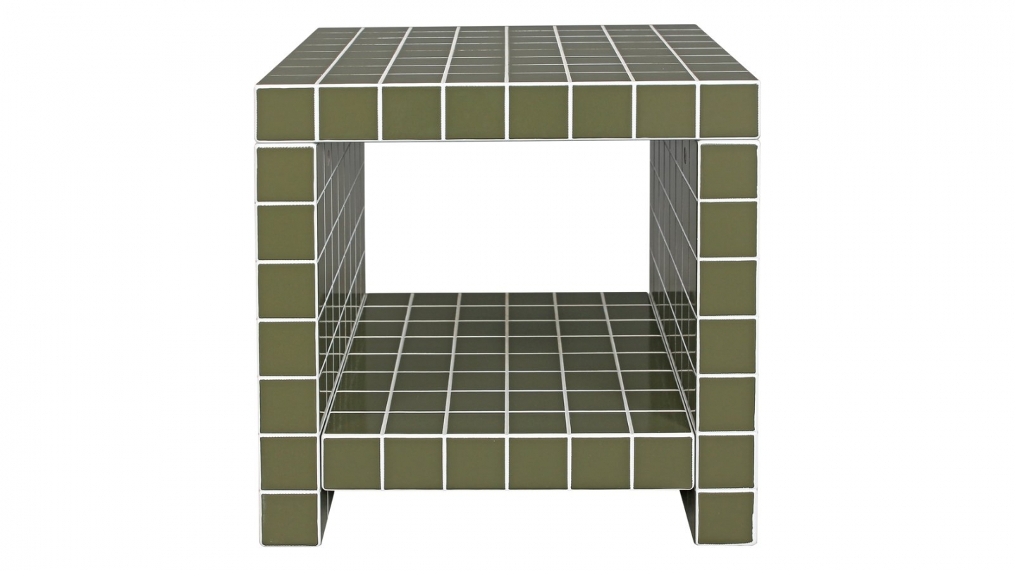 Bout de canapé cubique avec niche effet mosaïque vert olive 40 cm - Ibiza Bout de canapé cubique avec niche effet mosaïque vert olive 40 cm - Ibiza