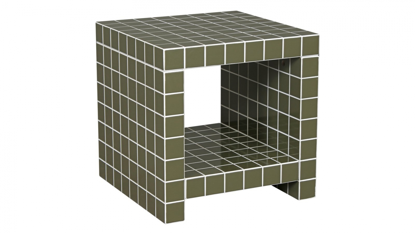 Bout de canapé cubique avec niche effet mosaïque vert olive 40 cm - Ibiza Bout de canapé cubique avec niche effet mosaïque vert olive 40 cm - Ibiza