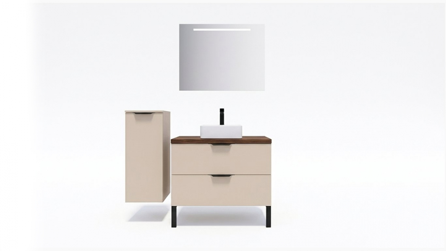 Meuble de salle de bain suspendu vasque à poser 90cm 2 tiroirs Beige - Venice Meuble de salle de bain suspendu vasque à poser 90cm 2 tiroirs Beige - Venice
