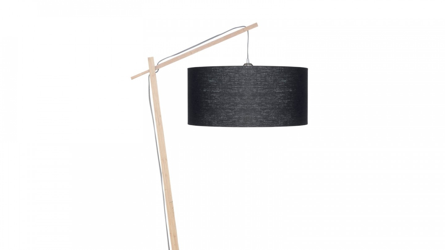 Lampadaire en bambou abat jour en lin noir - Collection Andes - Good&Mojo