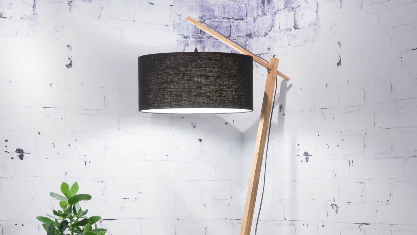 Lampadaire en bambou abat jour en lin noir - Collection Andes - Good&Mojo