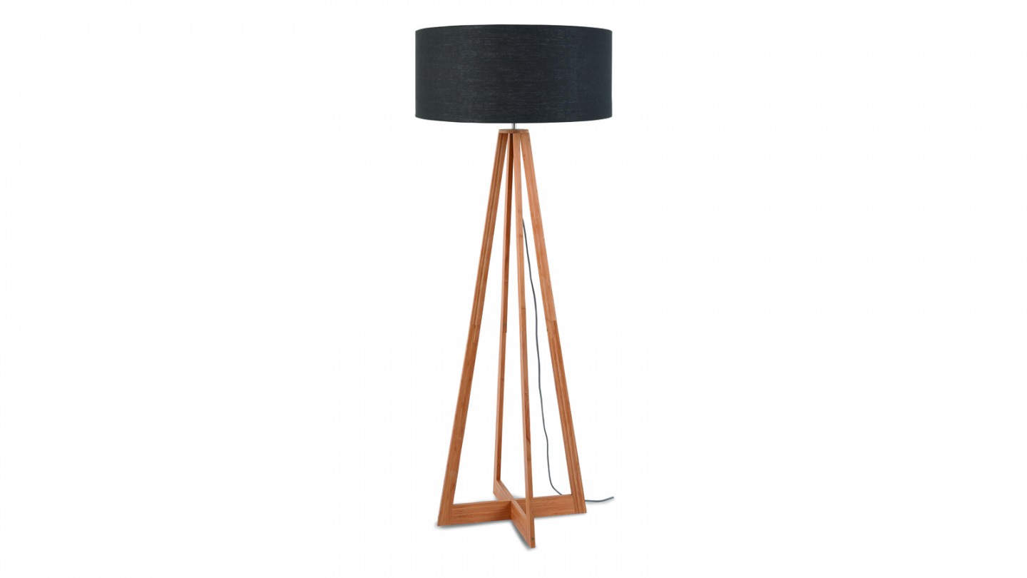 Lampadaire en bambou abat jour en lin gris foncé - Collection Eeverest - Good&Mojo