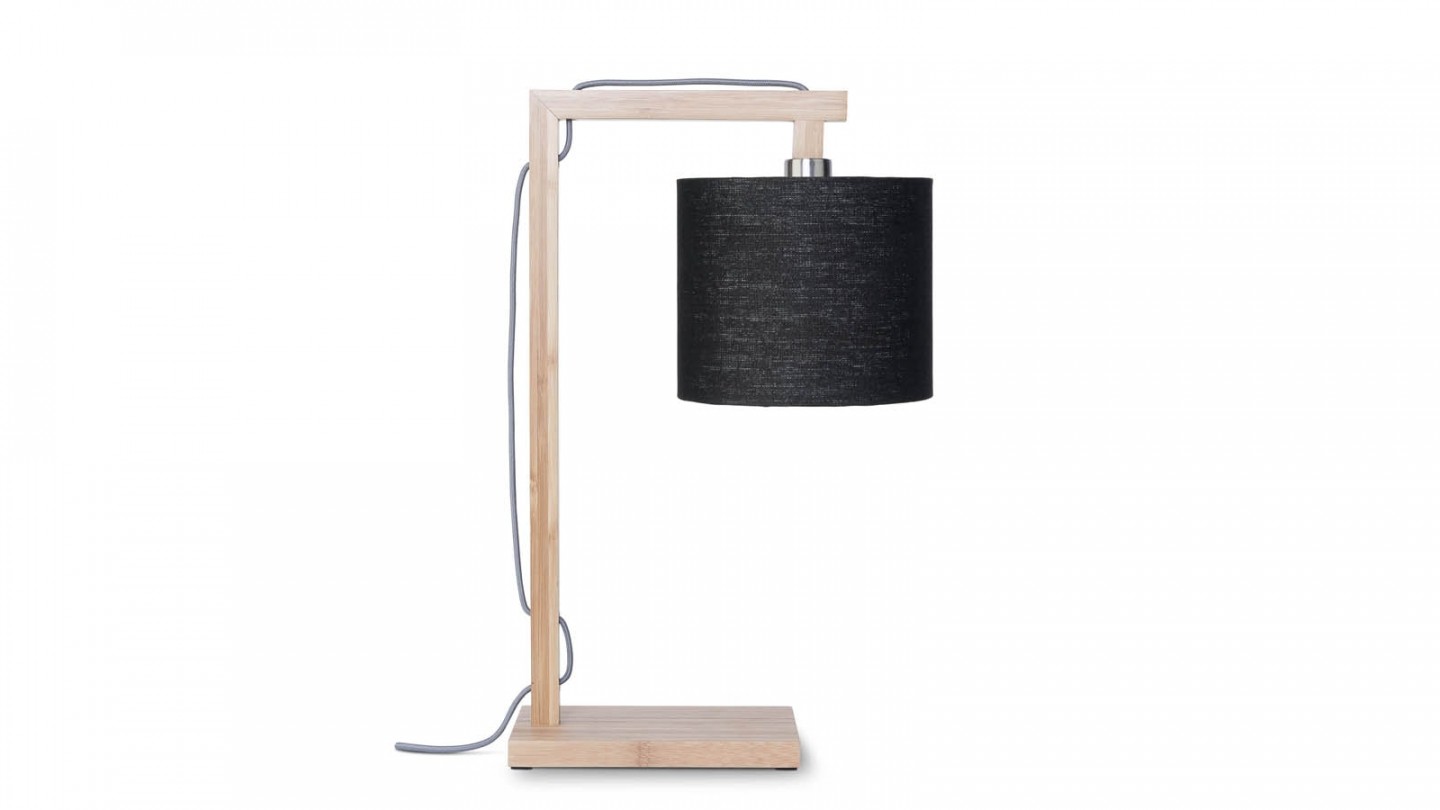 Lampe de table en bambou abat jour en lin noir - Collection Himalaya - Good&Mojo