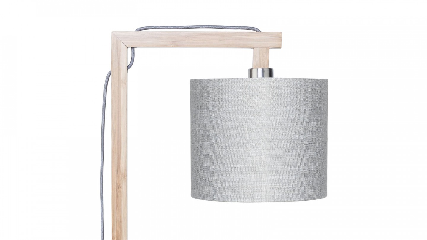 Lampe de table en bambou abat jour en lin gris clair - Collection Himalaya - Good&Mojo