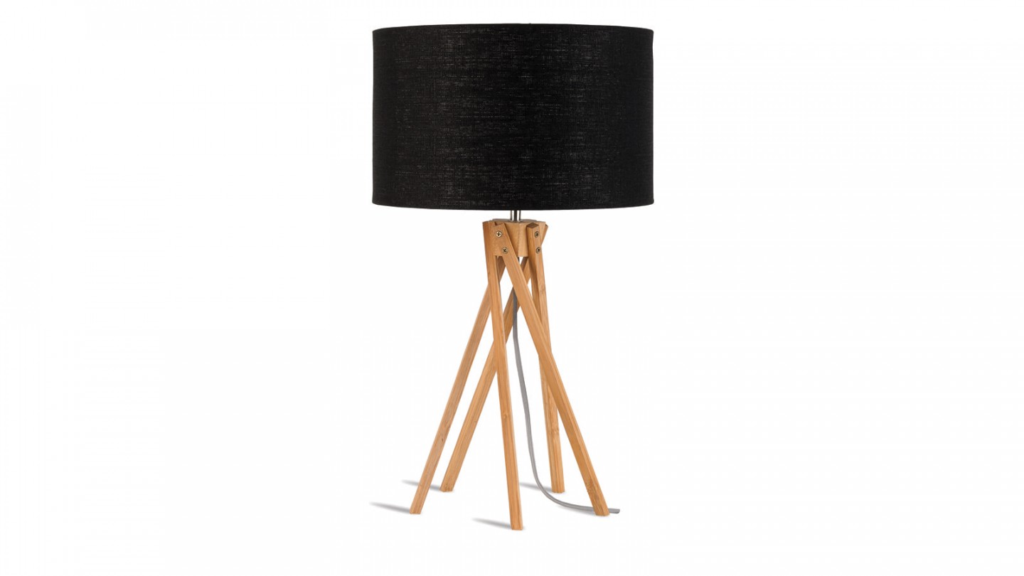 Lampe de table en bambou abat jour en lin noir - Collection Kilimanjaro - Good&Mojo