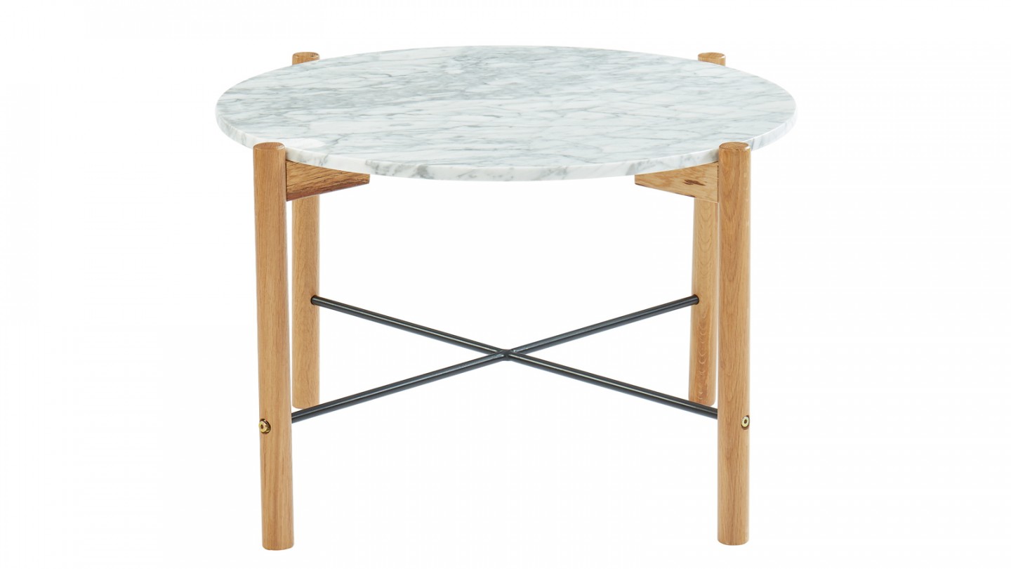 Table basse ronde 60 cm en marbre blanc et pieds en chêne- Collection Anna