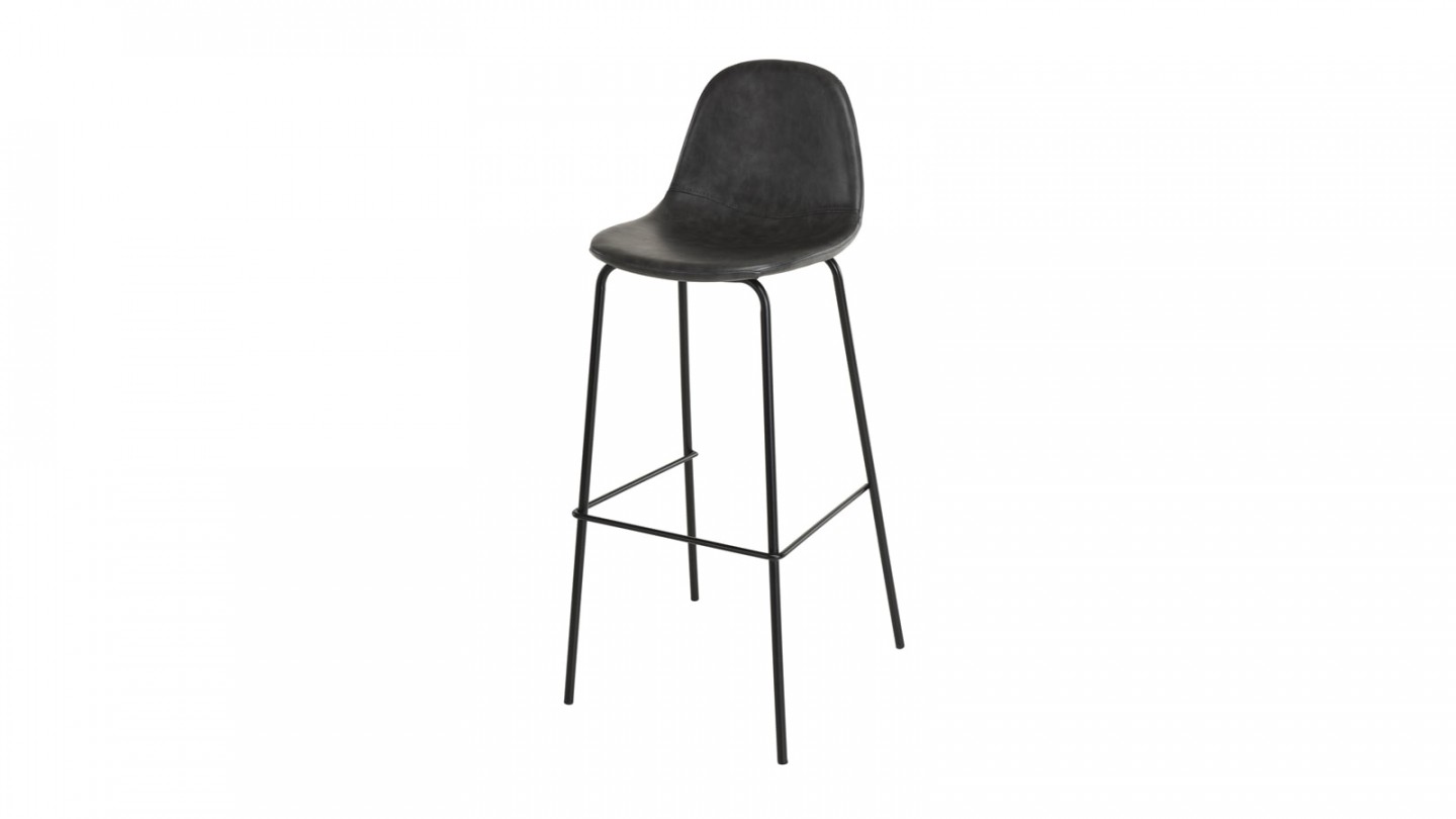 Lot de 2 tabourets de bar en simili cuir noir - Collection Tom