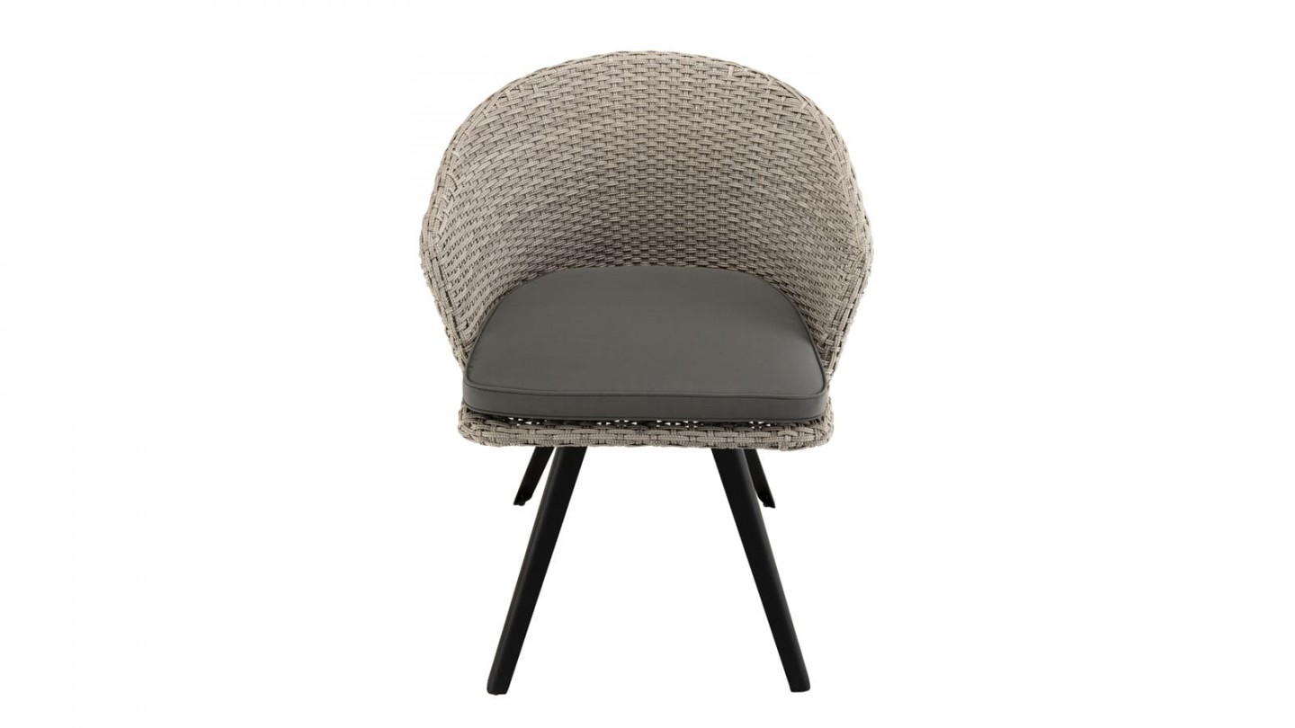 Fauteuil de jardin en rotin synthétique gris avec coussin gris piètement en métal noir - Collection Vick