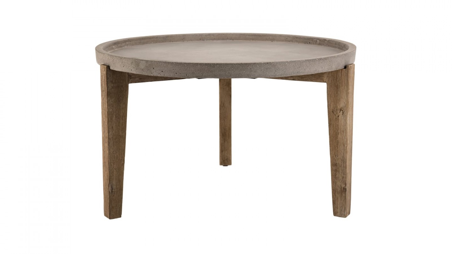 Table d'appoint de jardin ronde 80cm en béton piètement en acacia - Collection Victor