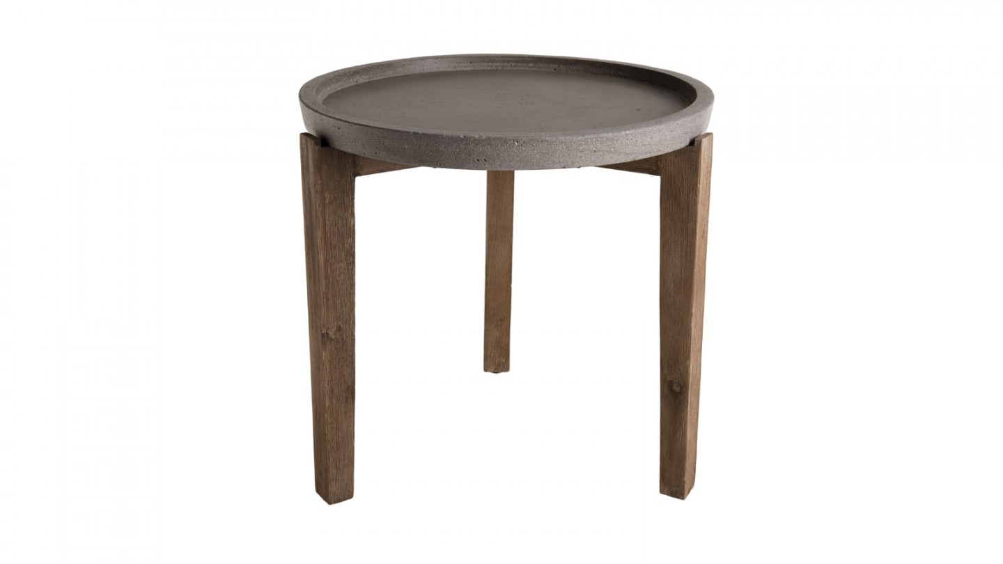 Table d'appoint de jardin ronde 50cm en béton piètement en acacia - Collection Victor