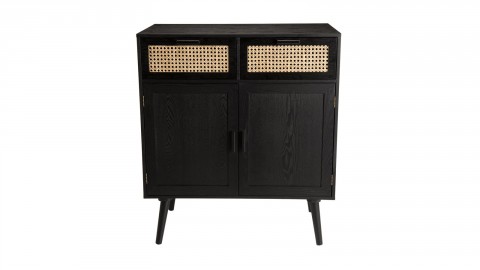 Buffet en bois noir 2 portes 2 tiroirs en rotin - Rodrigue