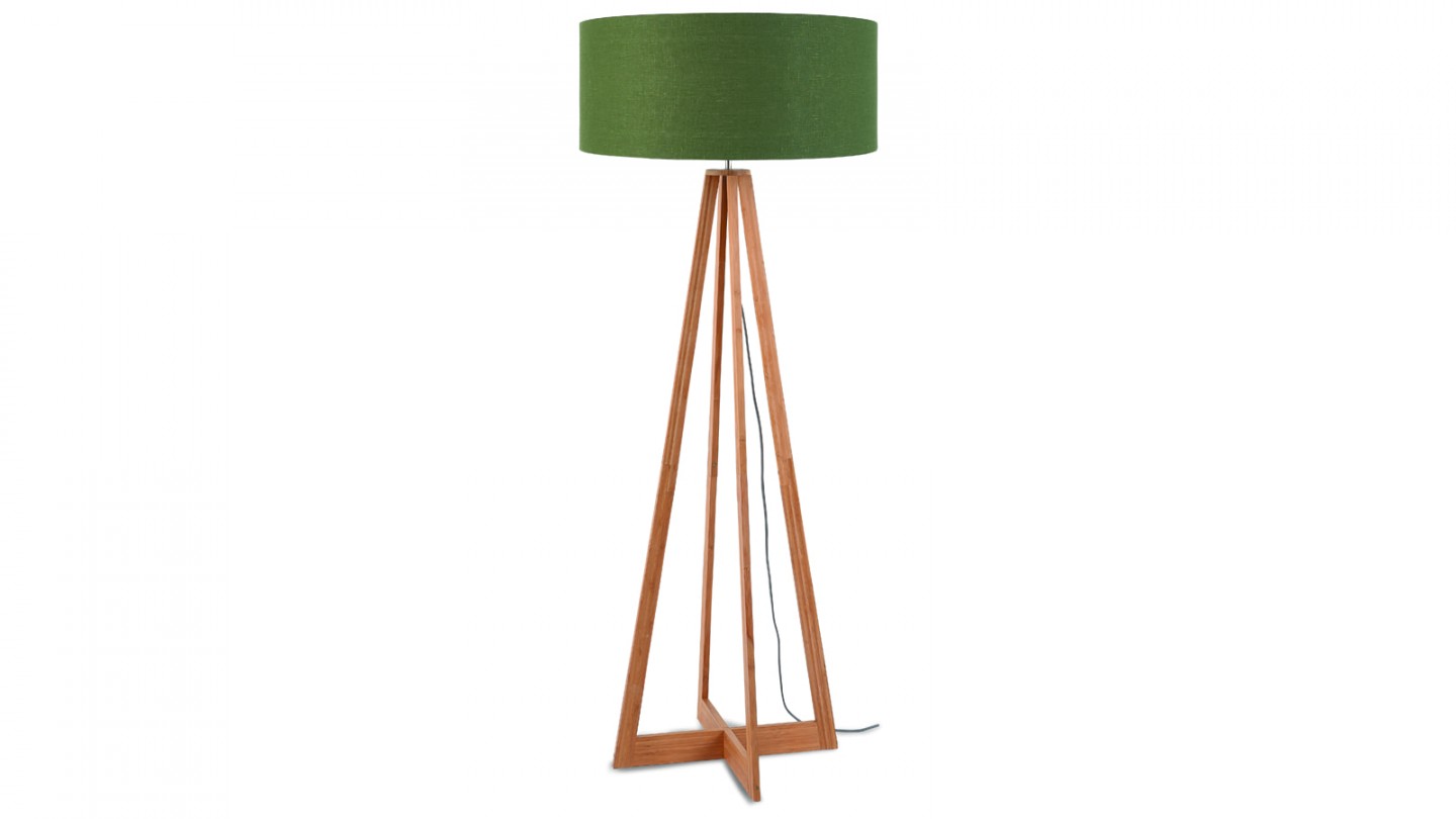 Lampadaire en bambou abat jour en lin vert forêt - Collection Everest - Good&Mojo