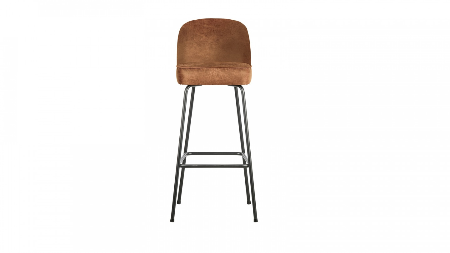 Tabouret de bar 80cm en velours cognac - Collection Vogue - BePureHome