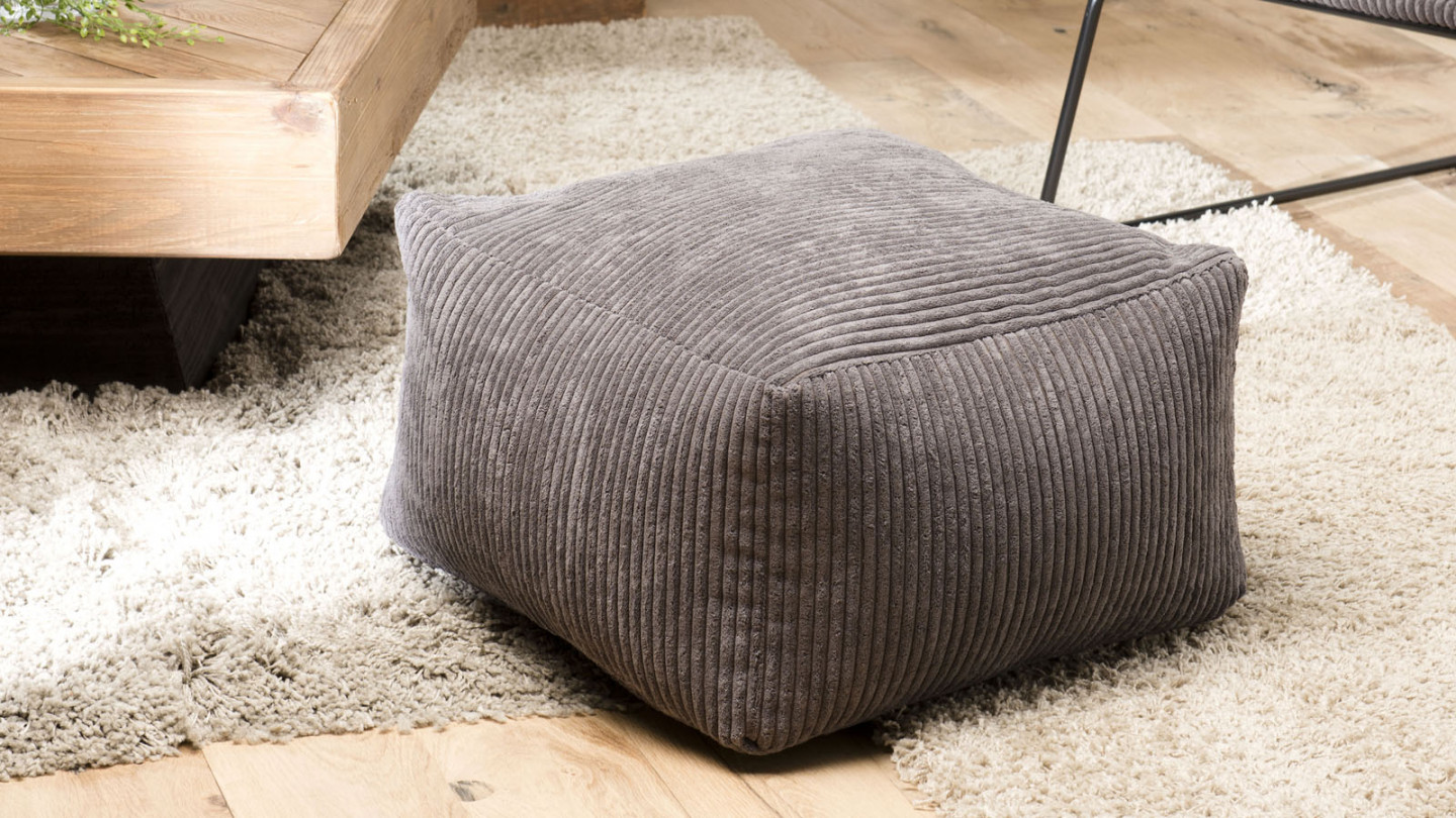 Pouf carré en velours côtelé gris anthracite - Collection Agathe