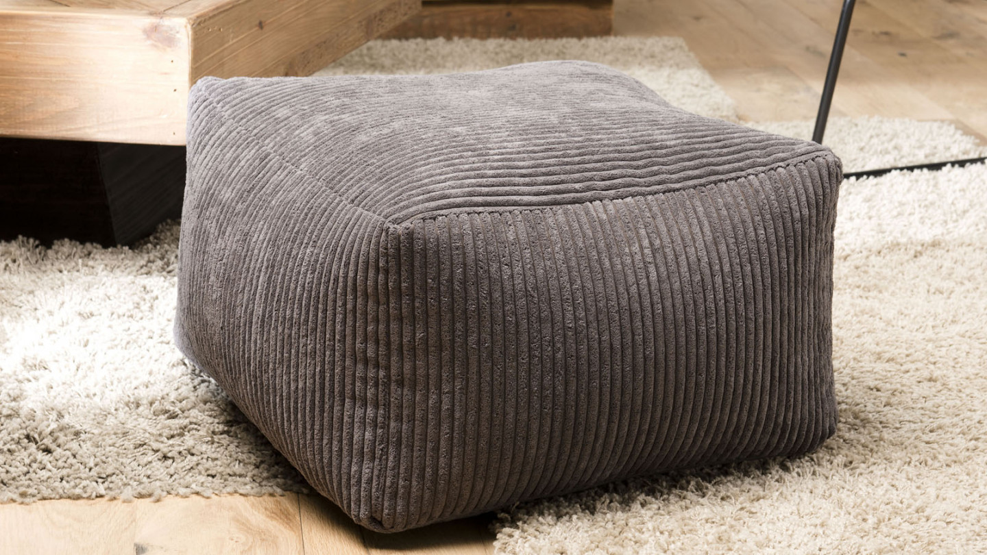 Pouf carré en velours côtelé gris anthracite - Collection Agathe