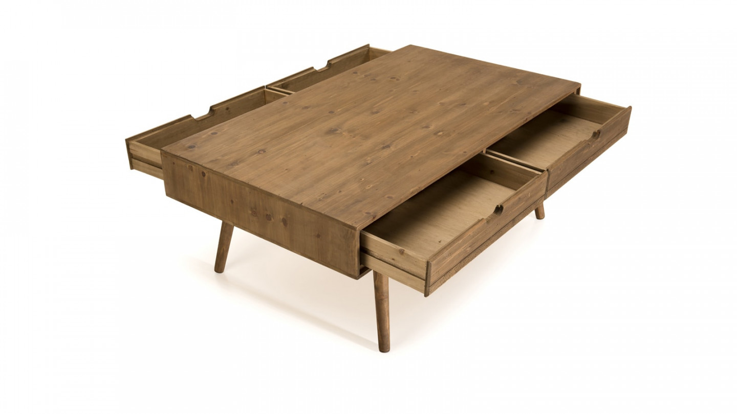 Table basse scandinave 4 tiroirs en pin - Collection Andy