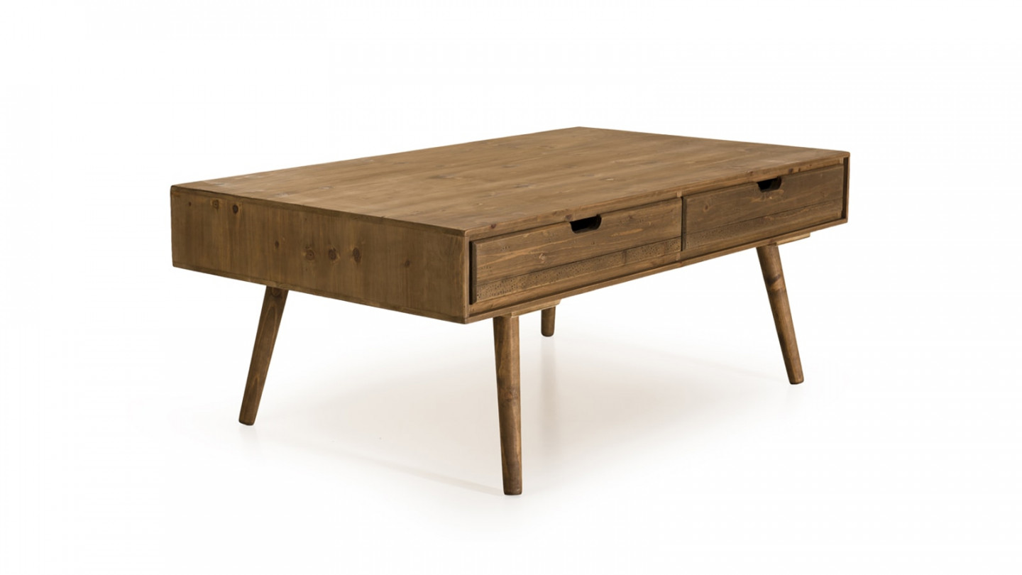 Table basse scandinave 4 tiroirs en pin - Collection Andy