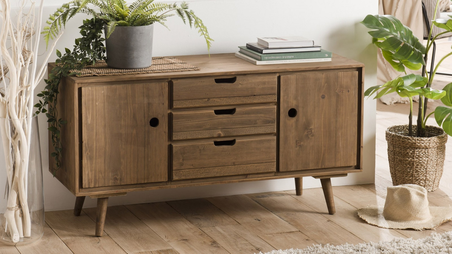 Buffet scandinave 2 portes 3 tiroirs en pin - Collection Andy