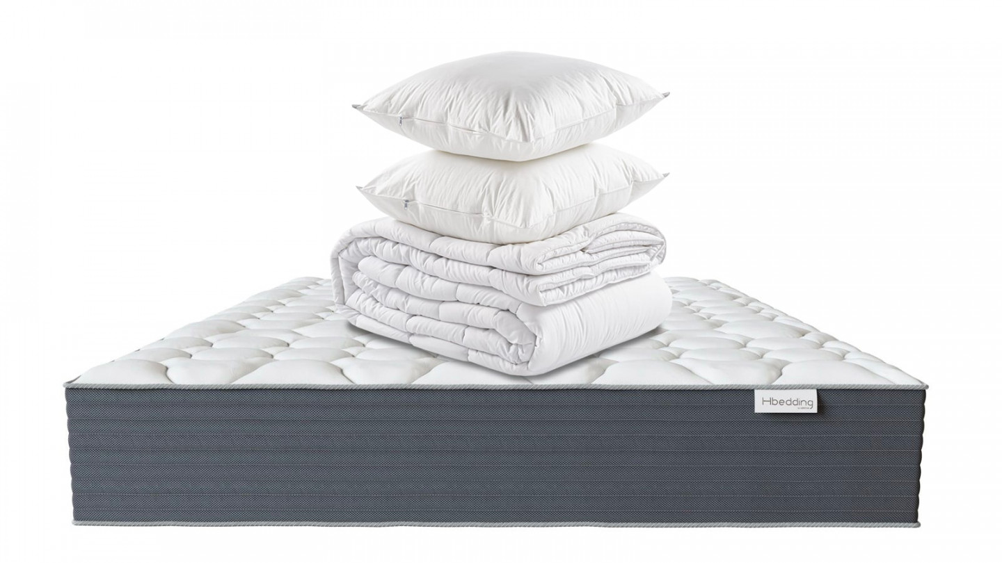 Matelas mémoire de forme 160x200 Memo HR Hbedding + couette chaude 240x200cm + 2 oreillers 60x60cm