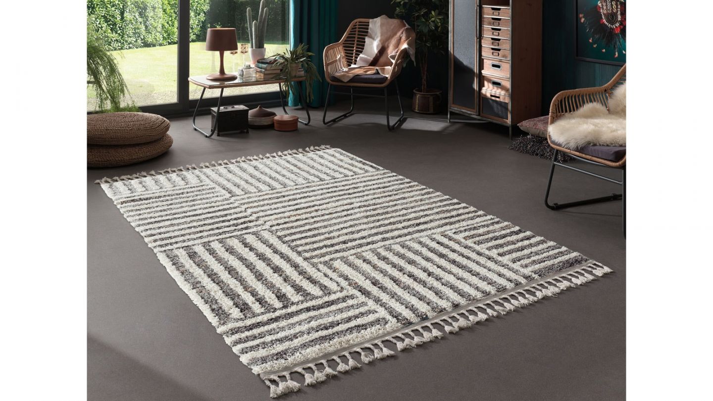 Tapis HONORE 412 gris - 120x170cm - 100% polyester - hauteur fil 20mm - 2500gr/m2 - tissé à la machine