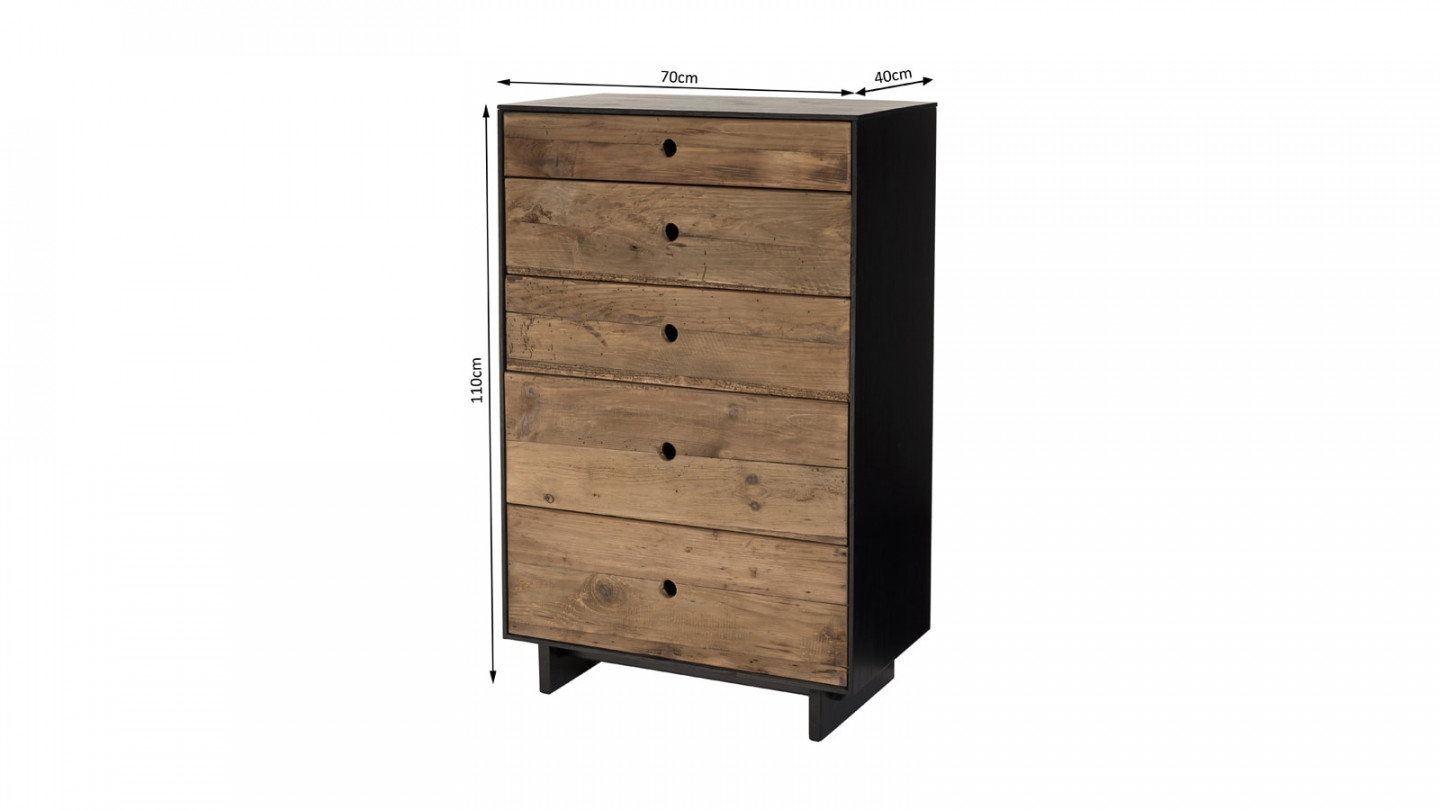 Meuble chiffonnier 5 tiroirs bois Pin recyclé