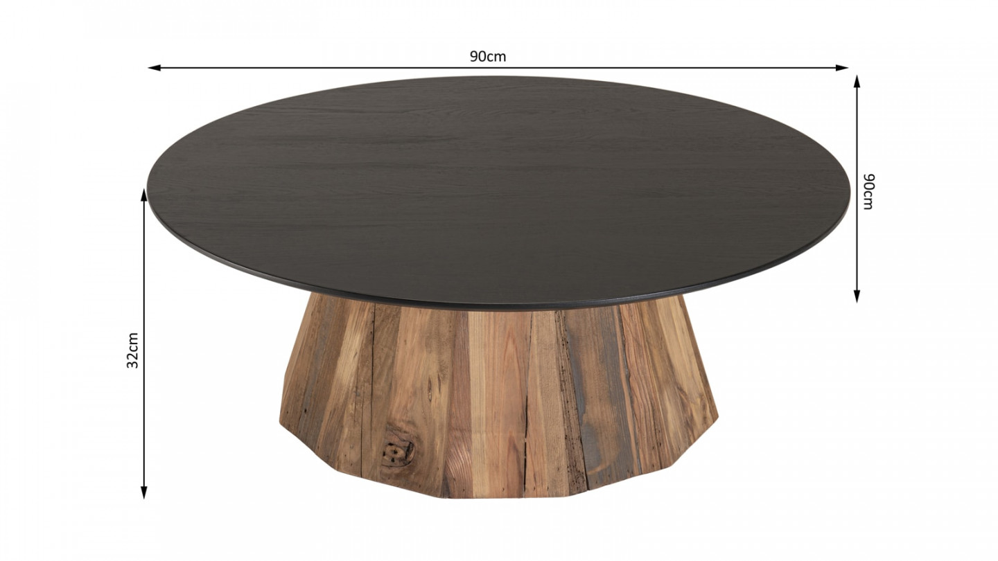 Table basse ronde bois Pin recyclé et contreplaqué