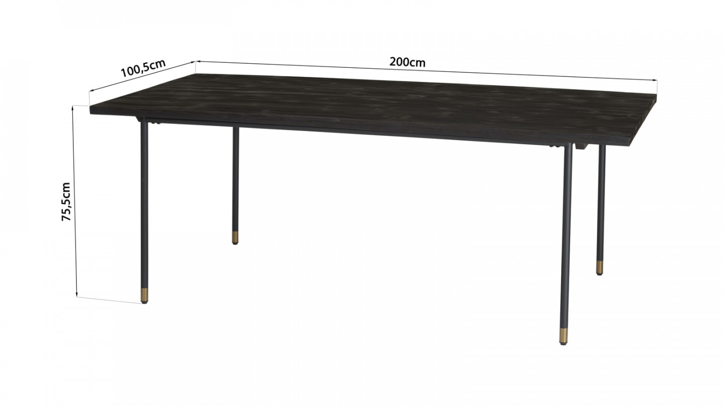 Table à manger noire 200x100cm pin vieilli