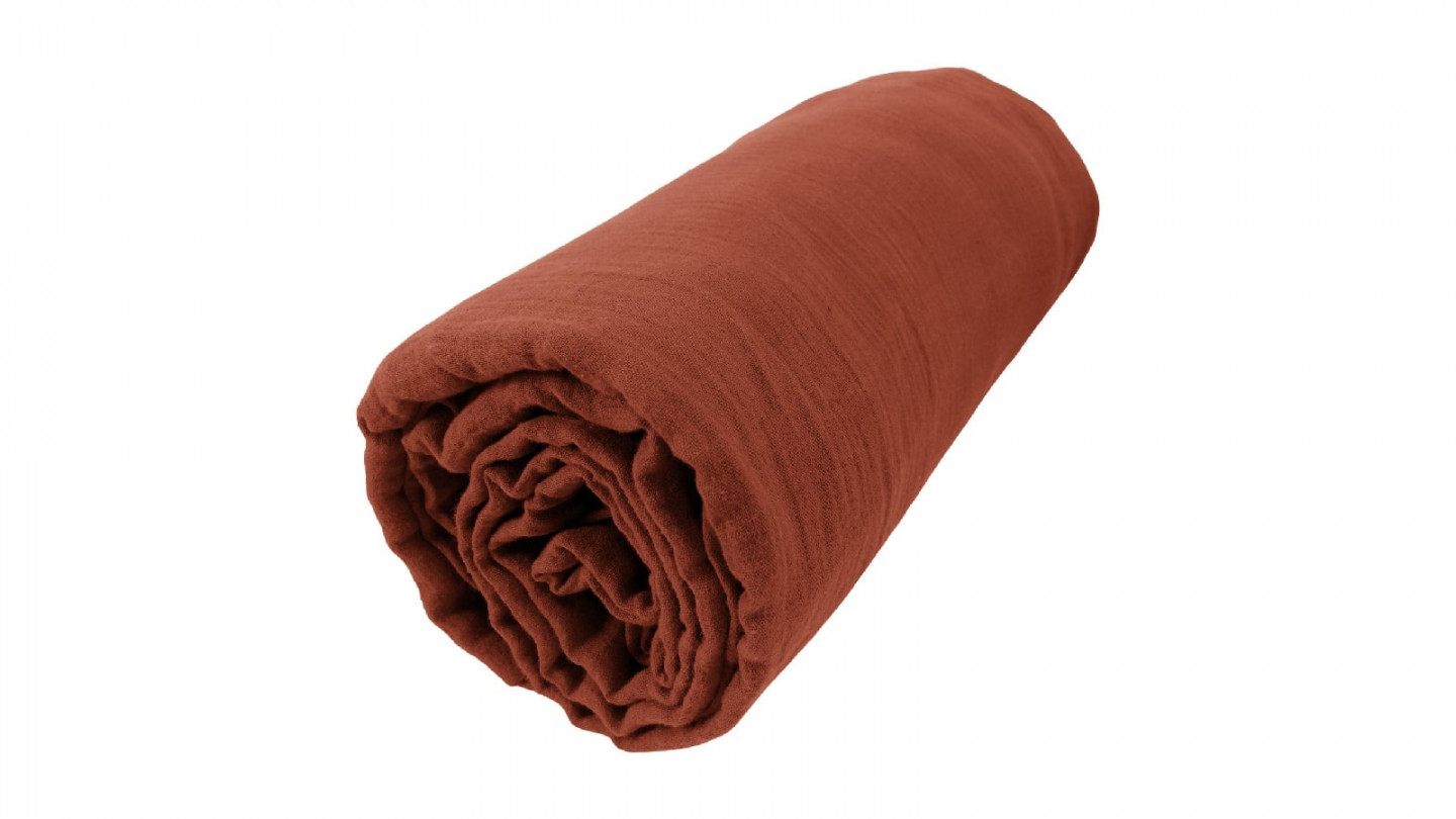 DRAP HOUSSE 160x200CM 100% GAZE DE COTON TERRACOTTA