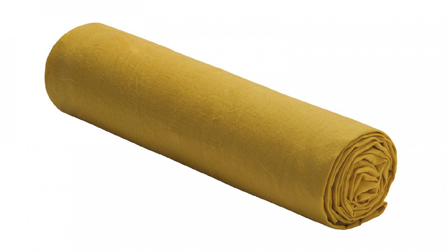 DRAP HOUSSE 140X190CM 100% LIN LAVÉ JAUNE CURRY