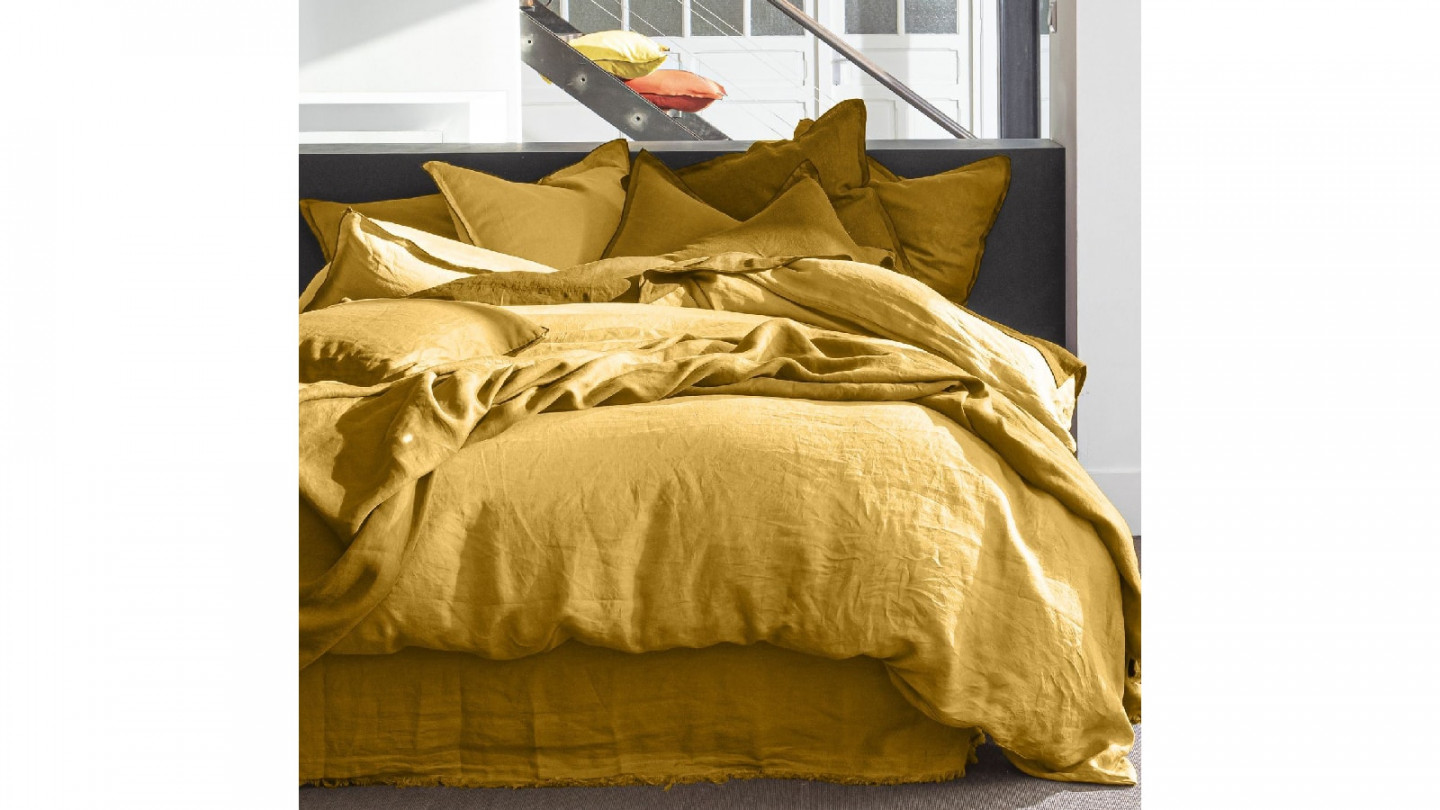 HOUSSE DE COUETTE 240X220CM 100% LIN LAVÉ JAUNE CURRY