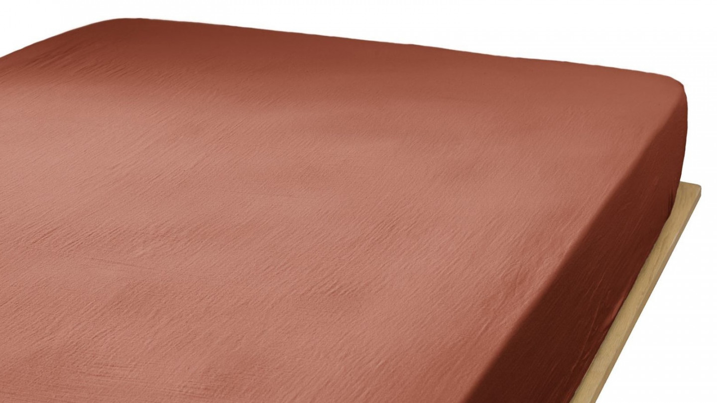 DRAP HOUSSE 90X190CM 100% GAZE DE COTON Terracotta