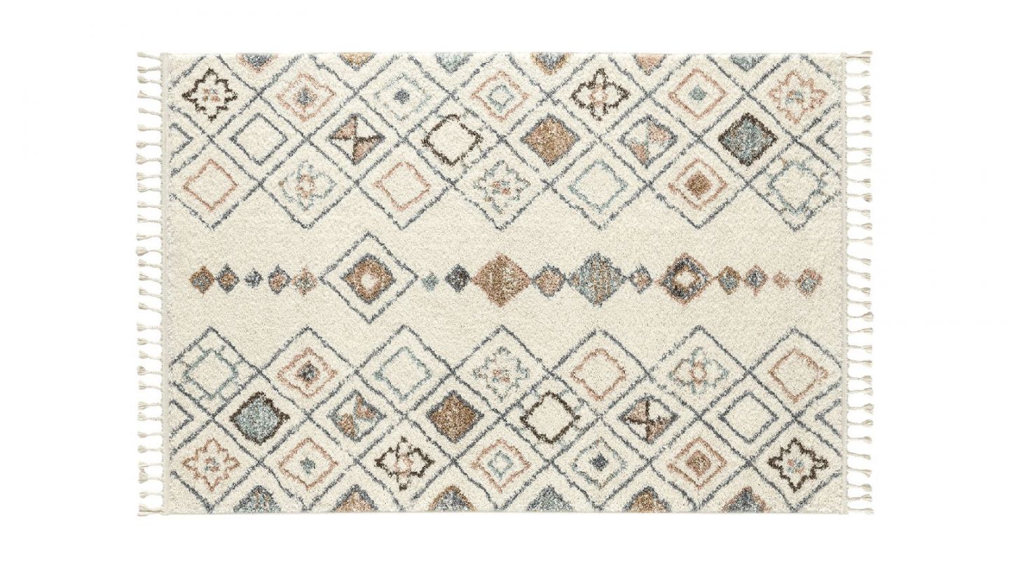 Tapis berbère creme motifs losange 80 x 150 cm - Stella