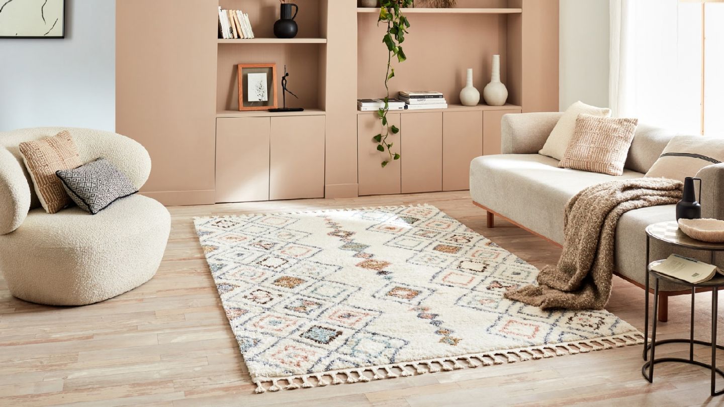 Tapis berbère creme motifs losange 80 x 150 cm - Stella