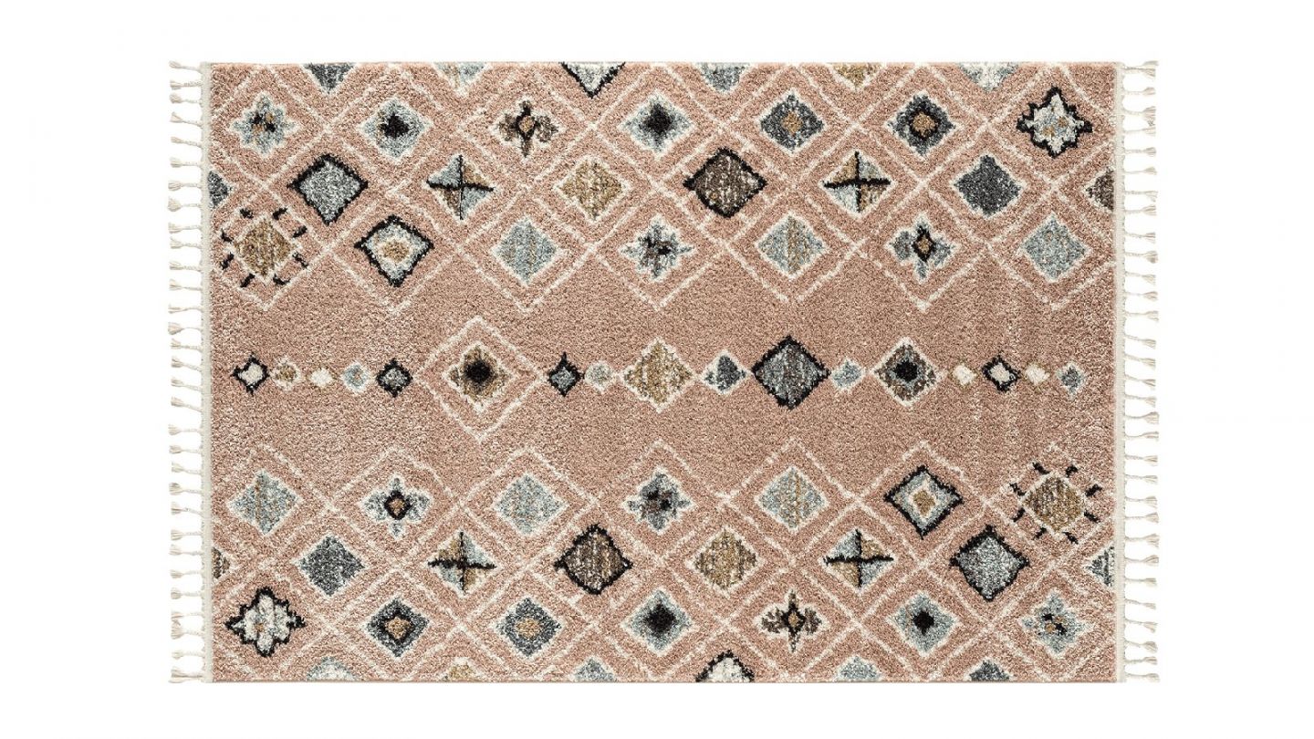 Tapis berbère rose motifs losange 120 x 170 cm - Stella