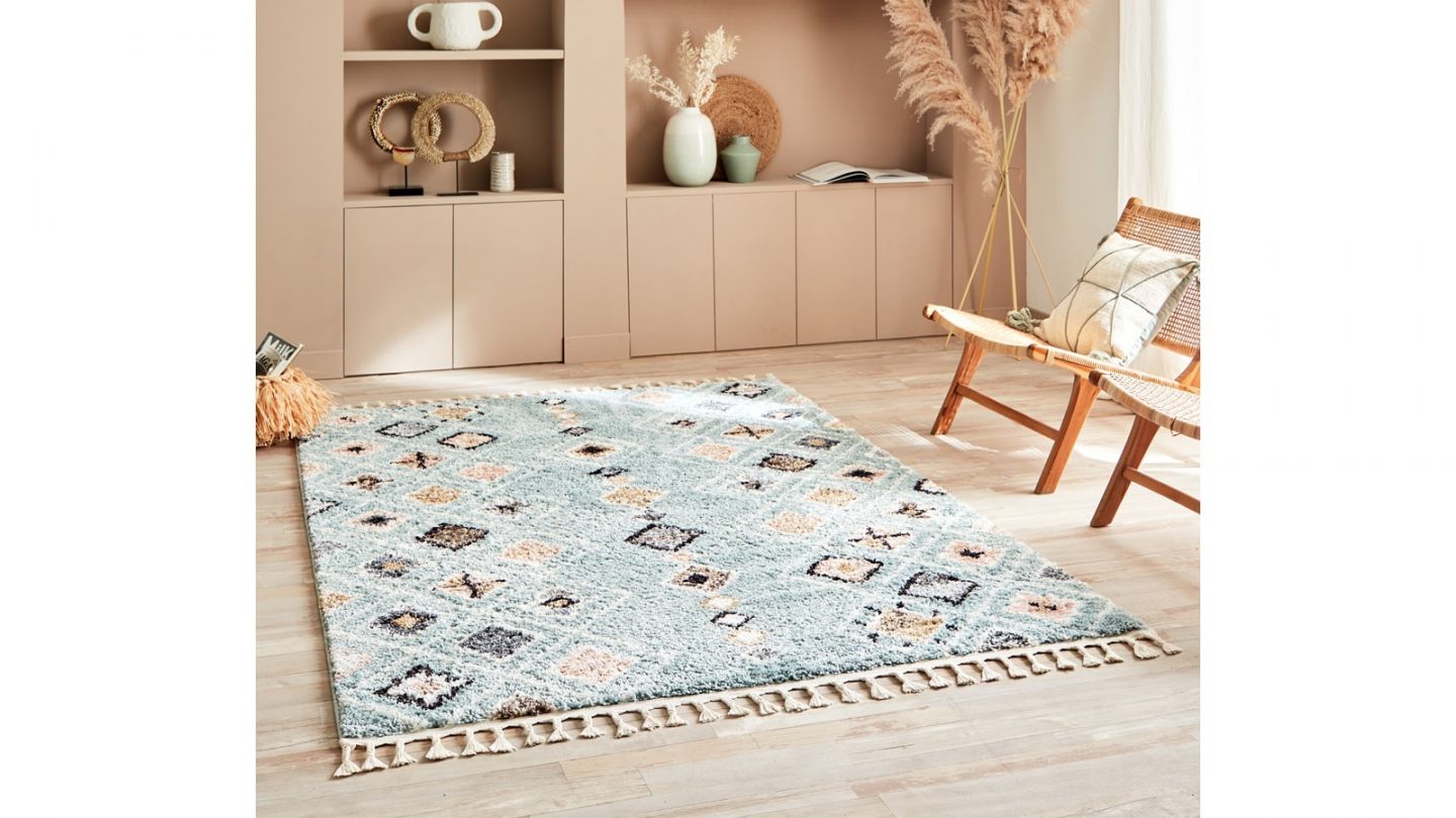 Tapis berbère bleu motifs losange 160 x 230 cm - Stella