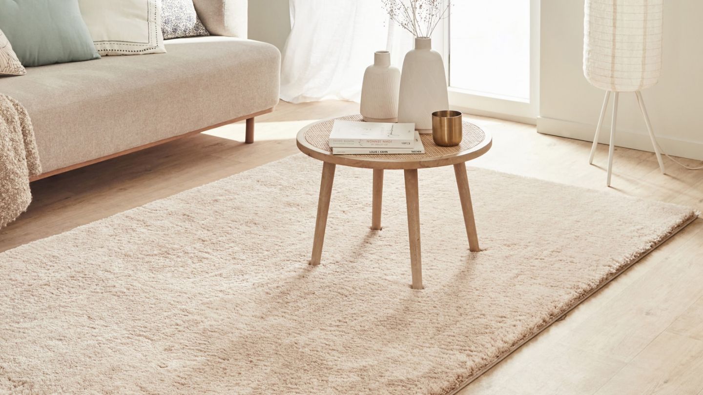 Tapis à poils longs uni beige 67x90 cm - Oslo