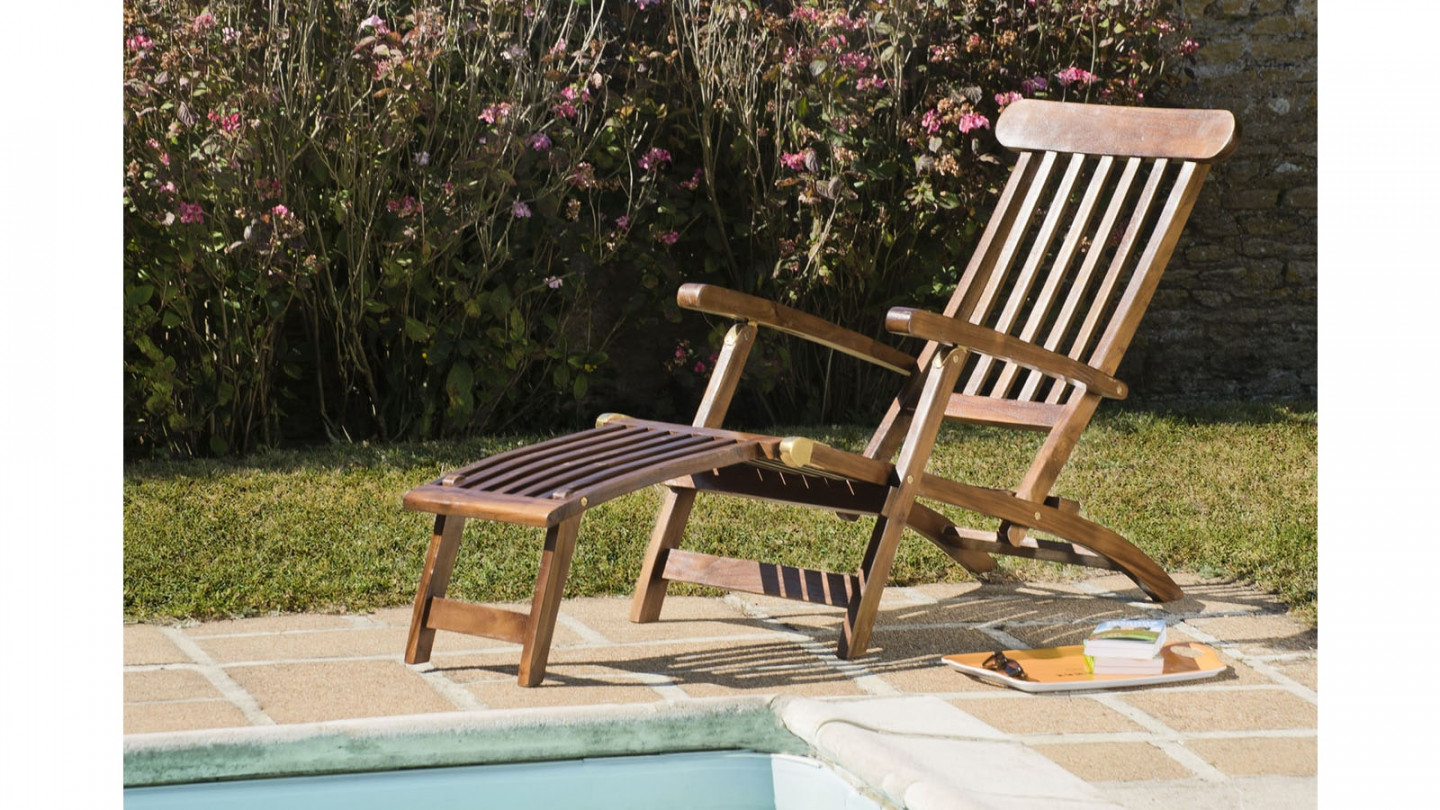 Chaise longue de jardin en teck huilé - Maeva