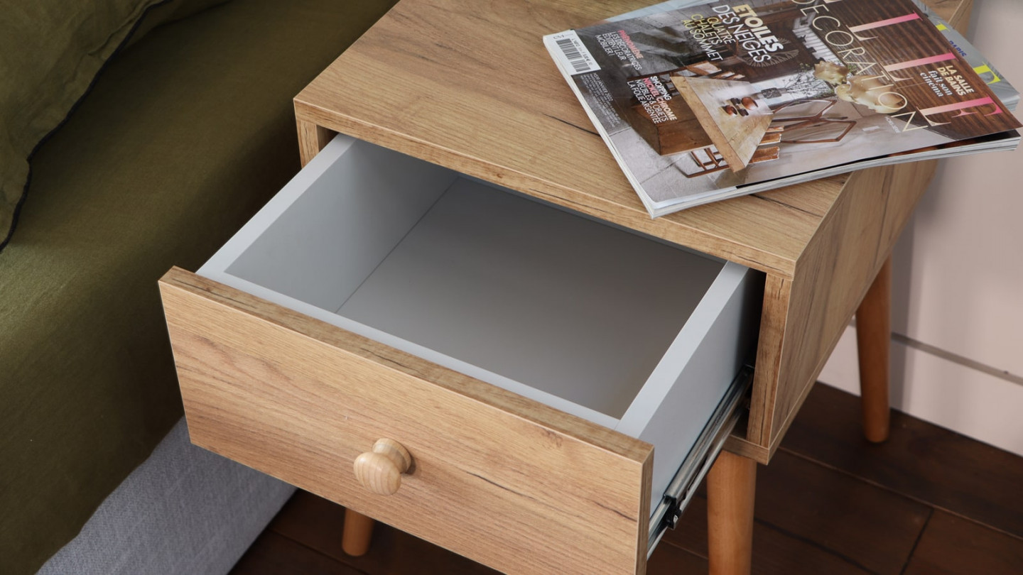 Table de chevet en bois avec 1 tiroir - Paco