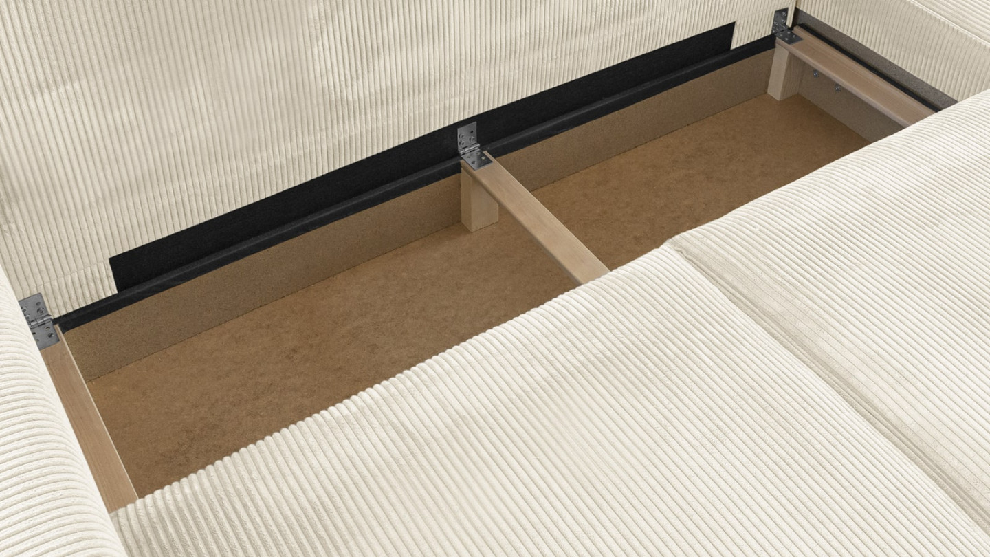 Canapé d'angle convertible réversible 5 places avec coffre de rangement en velours côtelé Beige - Collection Harper